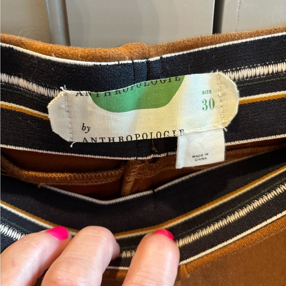 By Anthropologie - Camel brown faux suede skinny pull on pants zip hems, sz 30 - Picture 2 of 4